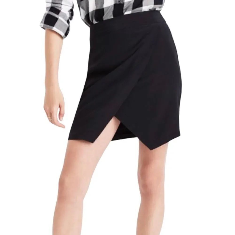 Madewell Women’s 100% Silk Parkway Faux Wrap Mini Skirt In Black Size XS